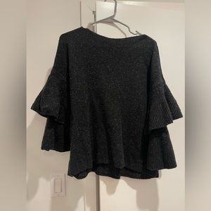 Black Flowy sleeve sweater with white neck opening